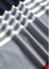 Wine Red Patchwork Plus Size Striped 3/4 Sleeve Blouse | thumb picture 