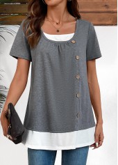 Dark Grey Marl Fake 2in1 Short Sleeve Shirt | thumb picture 