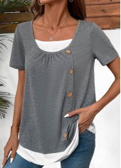 Dark Grey Marl Fake 2in1 Short Sleeve Shirt | thumb picture 