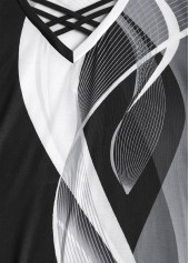 Black Criss Cross Geometric Print Short Sleeve T Shirt | thumb picture 