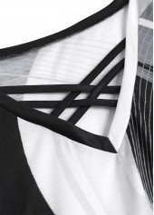 Black Criss Cross Geometric Print Short Sleeve T Shirt | thumb picture 