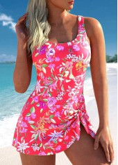 Bowknot Floral Print Coral One Piece Swimdress