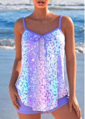 Bowknot Leopard Light Purple Tankini Set