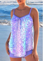 Bowknot Leopard Light Purple Tankini Set | thumb picture 