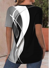 Plus Size Black Criss Cross Geometric Print T Shirt | thumb picture 