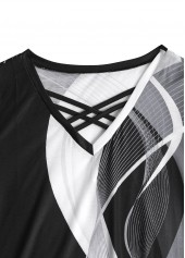 Plus Size Black Criss Cross Geometric Print T Shirt | thumb picture 