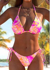 Three-piece Paisley Print Hot Pink Bikini Set | thumb picture 