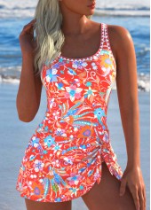 Tie Floral Print Coral One Piece Swimdress