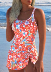 Tie Floral Print Coral One Piece Swimdress | thumb picture 