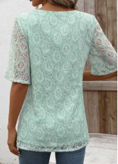 Mint Green Lace Half Sleeve Fake Two Piece Twinset | thumb picture 
