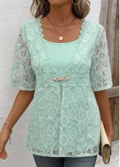Mint Green Lace Half Sleeve Fake Two Piece Twinset | thumb picture 