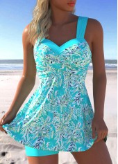 Plus Size Mid Waisted Surplice Cyan Tankini Set
