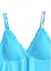 Smocked Tropical Plants Print Cyan Tankini Set | thumb picture 