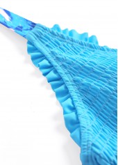 Plus Size Smocked Cyan Tropical Plants Print Tankini Set | thumb picture 