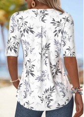 White Ruffle Leaf Print Half Sleeve V Neck Blouse | thumb picture 
