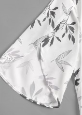 White Ruffle Leaf Print Half Sleeve V Neck Blouse | thumb picture 