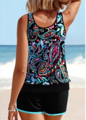 Contrast Binding Paisley Print Black Tankini Set | thumb picture 