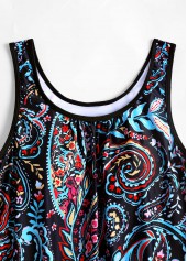 Contrast Binding Paisley Print Black Tankini Set | thumb picture 