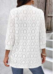 White Patchwork 3/4 Sleeve Round Neck Coat
