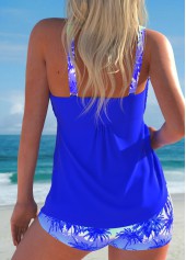 Smocked Tropical Plants Print Royal Blue Tankini Set | thumb picture 