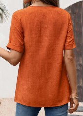 Brick Red Button Short Sleeve Round Neck Blouse | thumb picture 
