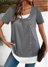 Plus Size Dark Grey Marl Patchwork Short Sleeve Blouse