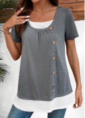 Plus Size Dark Grey Marl Patchwork Short Sleeve Blouse | thumb picture 