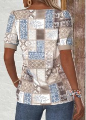 Plus Size Light Coffee Patchwork Geometric Print T Shirt | thumb picture 