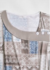 Plus Size Light Coffee Patchwork Geometric Print T Shirt | thumb picture 