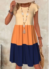 Multi Color Patchwork A Line Short Sleeve Dress