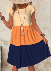 Multi Color Patchwork A Line Short Sleeve Dress | thumb picture 