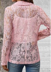 Pink Lace Long Sleeve Lapel Light Cardigan | thumb picture 