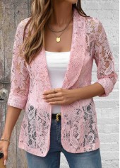 Pink Lace Long Sleeve Lapel Light Cardigan | thumb picture 