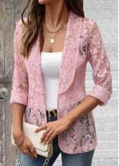 Pink Lace Long Sleeve Lapel Light Cardigan | thumb picture 