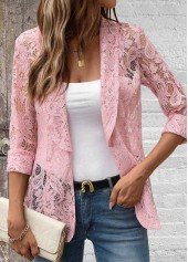 Pink Lace Long Sleeve Lapel Light Cardigan | thumb picture 