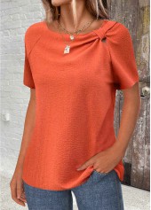 Orange Patchwork Short Sleeve Round Neck T Shirt | thumb picture 