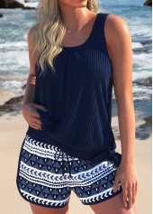Bowknot Geometric Print Navy Tankini Set