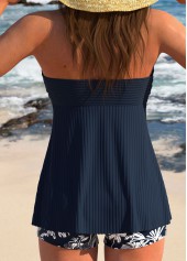 Ruffle Tropical Plants Print Navy Tankini Set | thumb picture 