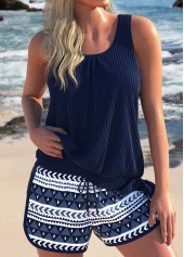 Plus Size Bowknot Navy Geometric Print Tankini Set | thumb picture 