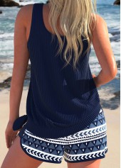 Plus Size Bowknot Navy Geometric Print Tankini Set