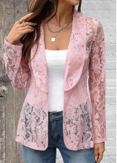 Plus Size Pink Lace Long Sleeve Lapel Light Cardigan | thumb picture 