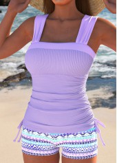 Drawstring Geometric Print Light Purple Tankini Set | thumb picture 