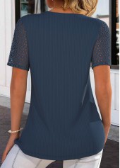 Navy Lace Short Sleeve Tie Collar T Shirt | thumb picture 