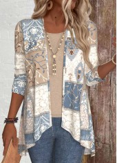 Patchwork Geometric Print Long Sleeve Light Cardigan