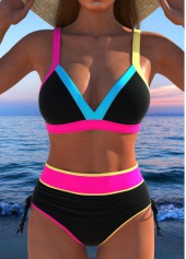 Contrast Binding High Waisted Black Bikini Set