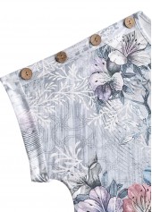 Grey Button Random Floral Print Short Sleeve T Shirt | thumb picture 