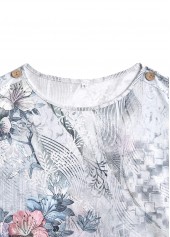Grey Button Random Floral Print Short Sleeve T Shirt | thumb picture 