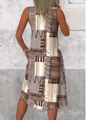 Gray Brown Patchwork Geometric Print A Line Sleeveless Dress | thumb picture 