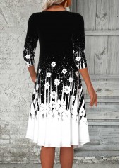 Black Tummy Coverage Floral Print 3/4 Sleeve Dress | thumb picture 