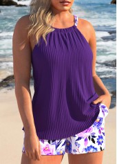 Plus Size Ruched Dark Purple Floral Print Tankini Set | thumb picture 
